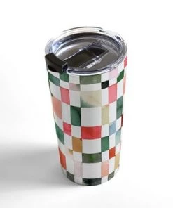 Society6 Ninola Design Watercolor Checker Yuletide 20 oz Stainless Steel Travel Mug - Deny Designs