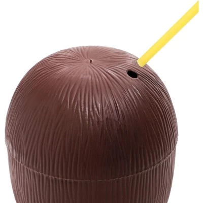 12-Pack Juvale Coconut Cups with Straws & Hawaiian Hibiscus Flower Decorate, 16oz Food Grade PVC Cup, Ideal for Tropical Luau Party Supplies - Image 4