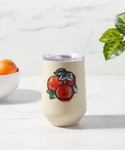 Threshold 12oz Stainess Steel Wine Tumbler with Slide Lid & Straw Orange Branch