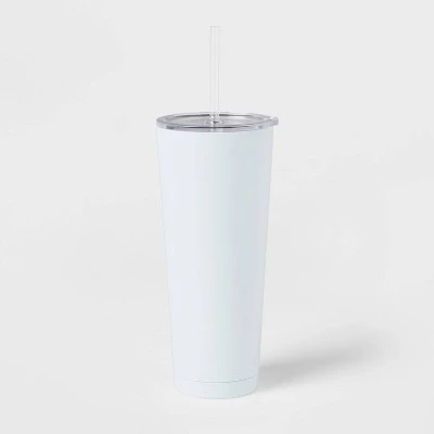 Room Essentials 25oz Double Walled Stainless Steel Vacuum Tumbler with Silicone Lid & Straw White - Image 4