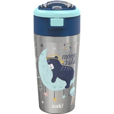Zak Designs Double Wall Stainless Steel Straw Bottle - Moon Bear - 12oz