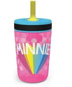 Zak Designs Disney 15 ounce Plastic Tumbler with Lid and Straw, Minnie Mouse, 2-piece set