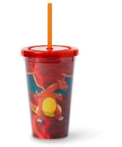 Pokemon Just Funky Pokémon Charizard Lenticular Plastic Tumbler Cup Lid & Straw | Holds 16 Ounces
