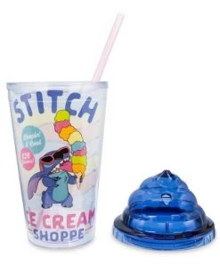 Silver Buffalo Disney Lilo & Stitch Ice Cream Shoppe Acrylic Carnival Cup with Lid and Straw