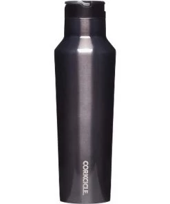 Corkcicle Luxe 20 Ounce Sport Canteen Triple Insulated Stainless Steel Water Bottle with Straw Cap and Folding Metal Handle, Gunmetal
