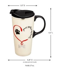 Evergreen Paw Prints Dog Ceramic Travel Coffee Mug, 17 ounces