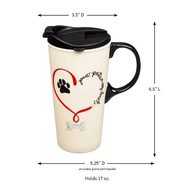 Evergreen Paw Prints Dog Ceramic Travel Coffee Mug, 17 ounces