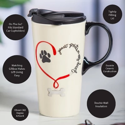 Evergreen Paw Prints Dog Ceramic Travel Coffee Mug, 17 ounces - Image 4