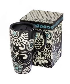 Evergreen Dark and Stormy Ceramic Latte Travel Cup w/Gift Box, 17oz