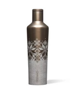 Corkcicle Canteen 25 Ounce Triple Insulated Stainless Steel Drink Bottle with Screw On Cap for Hot and Cold Beverages, Fairisle Gold