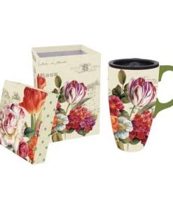 Evergreen Garden View Ceramic Latte 17oz Travel Cup w/Gift Box