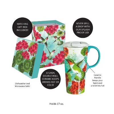 Evergreen Hummingbird Trio Ceramic Travel Coffee Mug, 17 ounces - Image 3