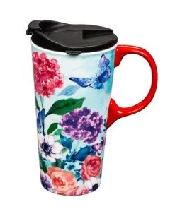 Evergreen Beautiful Through the Garden Gate Ceramic Travel Cup - 5 x 7 x 4 Inches