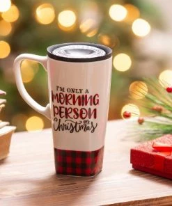 Evergreen Ceramic FLOMO 360 Travel Cup, 17 oz., I'm only a morning person on Christmas