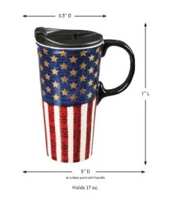 Evergreen Beautiful Liberty Ceramic Travel Cup with Lid - 5 x 4 x 7 Inches