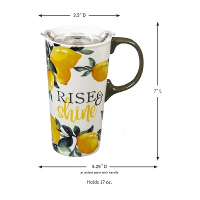 Evergreen Flag Ceramic Travel Cup, 17 OZ. ,w/box and Tritan Lid, Lemon Drop Collection