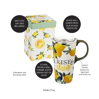 Evergreen Flag Ceramic Travel Cup, 17 OZ. ,w/box and Tritan Lid, Lemon Drop Collection - Image 3