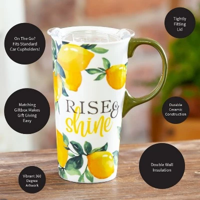 Evergreen Flag Ceramic Travel Cup, 17 OZ. ,w/box and Tritan Lid, Lemon Drop Collection - Image 4