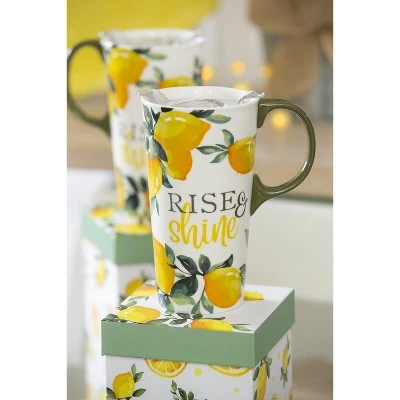 Evergreen Flag Ceramic Travel Cup, 17 OZ. ,w/box and Tritan Lid, Lemon Drop Collection - Image 5