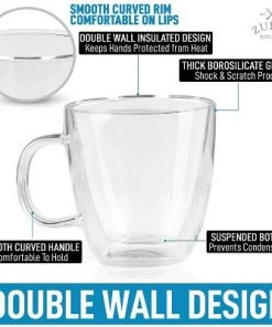 Zulay Kitchen Double Wall Insulated Clear Glass Espresso Cups, set-of-2 (5.4oz)