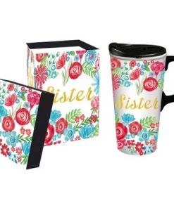 Evergreen Sister Ceramic Travel Coffee Mug, 17 ounces