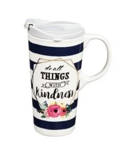 Evergreen Ceramic Travel Cup, 17 Oz., w/ box, Do All Things With Kindness