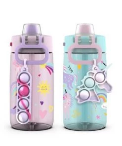 Ello 14oz 2pk Plastic Colby Pop! Water Bottles Rainbow And Unicorn