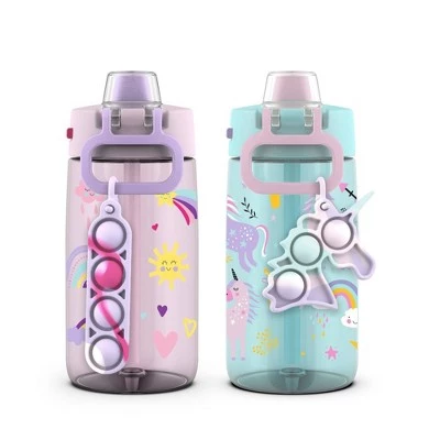 Ello 14oz 2pk Plastic Colby Pop! Water Bottles Rainbow And Unicorn