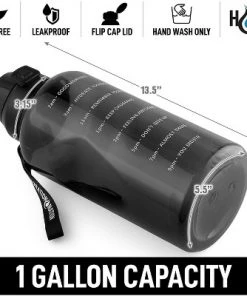 Hydration Nation 1 Gallon Water Bottle With Straw & Time Marker Quotes - For Fitness, Sports & More