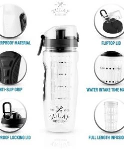 Zulay Kitchen Portable Water Bottle with Fruit Infuser for Healthy & Delicious Hydration 34oz with Insulation Sleeve