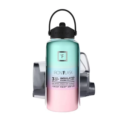 IRON FLASK 32oz Wide Mouth Sports Water Bottle - 3 Lids, Leak Proof, Double Walled Vacuum Insulated Bubble Gum