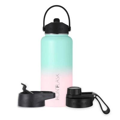 IRON FLASK 32oz Wide Mouth Sports Water Bottle - 3 Lids, Leak Proof, Double Walled Vacuum Insulated Bubble Gum - Image 3