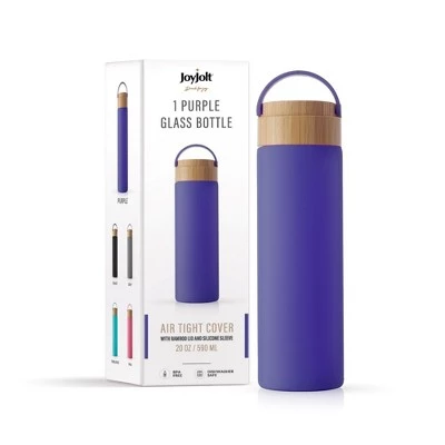 JoyJolt Glass Water Bottle with Carry Strap & Non Slip Silicone Sleeve - 20 oz - Purple - Image 6
