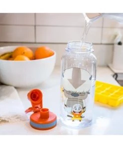 Silver Buffalo Avatar Chibi Aang & Appa Twist Spout Water Bottle And Sticker Set | 32 Ounces