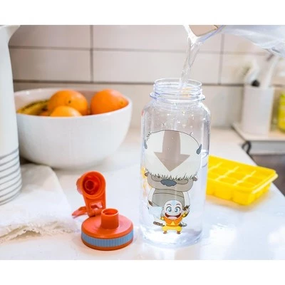 Silver Buffalo Avatar Chibi Aang & Appa Twist Spout Water Bottle And Sticker Set | 32 Ounces