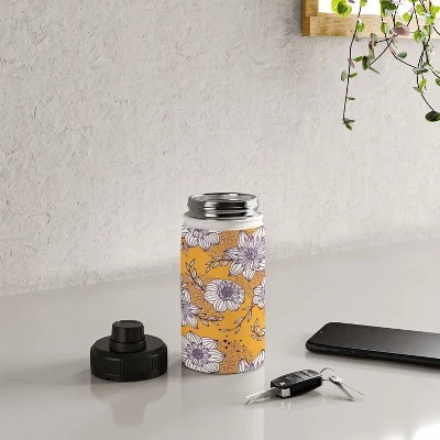 Avenie Dahlia Lineart Orange Water Bottle - Society6 - Image 3