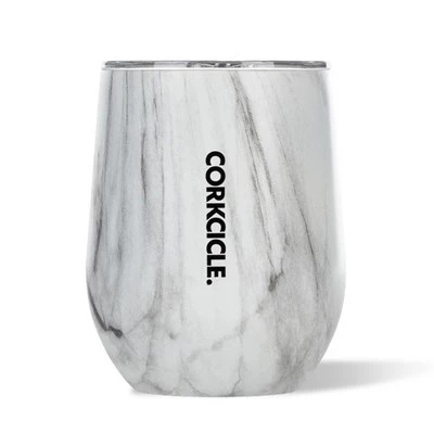 Corkcicle Luxe Collection 12 Oz Triple Insulated Stainless Steel Stemless Travel Cup with Lid & Silicone Bottom for Hot and Cold Drinks, Snowdrift