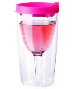 Vino2Go Pink Acrylic Insulated Wine Tumbler with Slide Lid, 10 Ounce