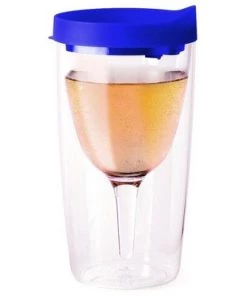 Vino2Go Blue Acrylic Insulated Wine Tumbler with Slide Lid, 10 Ounce