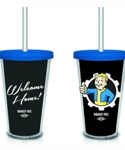 Just Funky Fallout "Welcome Home" Vault-Tec (Black) 18oz. Travel Cup with Straw