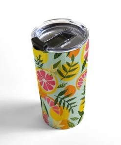 Society6 Cat Coquillette Grapefruit Blooms Mint Palette 20 oz Stainless Steel Travel Mug - Deny Designs
