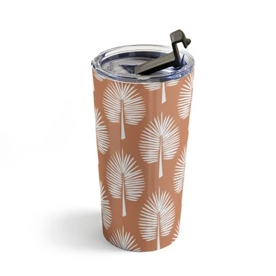 Society6 CoastL Studio Wide Palm Terra Cotta 20 oz Stainless Steel Travel Mug - Deny Designs - Image 3