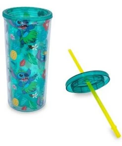 Toynk Silver Buffalo Disney Lilo & Stitch Tropical Summer Icons Carnival Cup with Lid and Straw